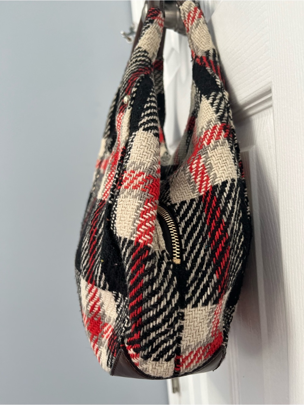 Kate Spade NY Storybook Lining Ruby Park Shon Hobo Bag Plaid Wool Red - Picture 5 of 17